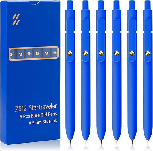 Blue Pens, 6 Pcs Blue Ink Pens Fine Point Smooth Writing Pens, 0.5mm Colored Ink Gel Pens for Journaling Note Taking, School Supplies Gifts for Women (6 Pcs Gold Blue - Blue Ink)