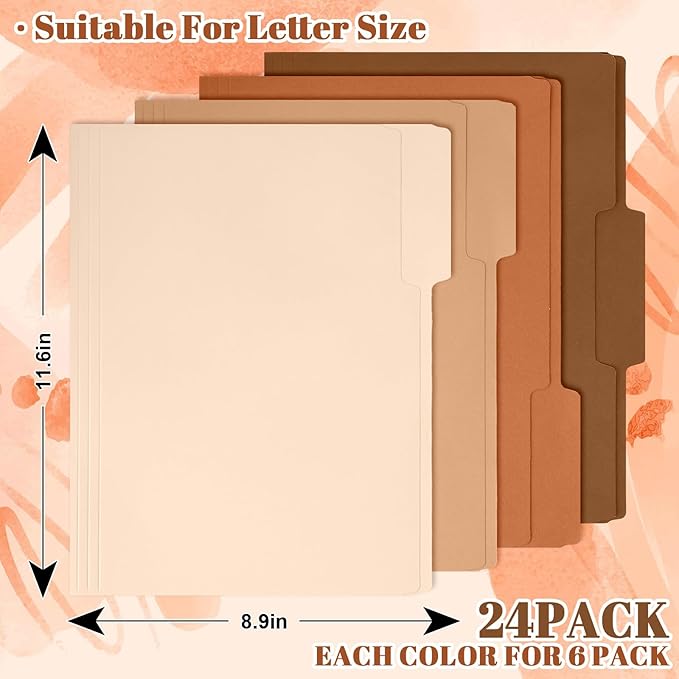 Whaline 24 Pack Terracotta File Folders Letter Size 4 Colors Gradient Terracotta File Pockets with 1/3 Cut Tab for Home Office Classroom Supplies, 8.9 x 11.6 Inch