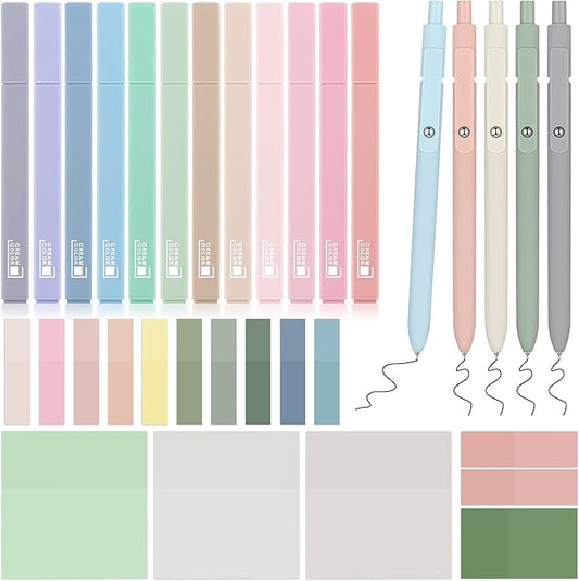 12 Pastel No Bleed Bible Highlighters and 5 Black Pens with 620 Sheets Transparent Sticky Notes, Bible Journaling Kit, Aesthetic Colored Labels for School Office Annotating Books Supplies