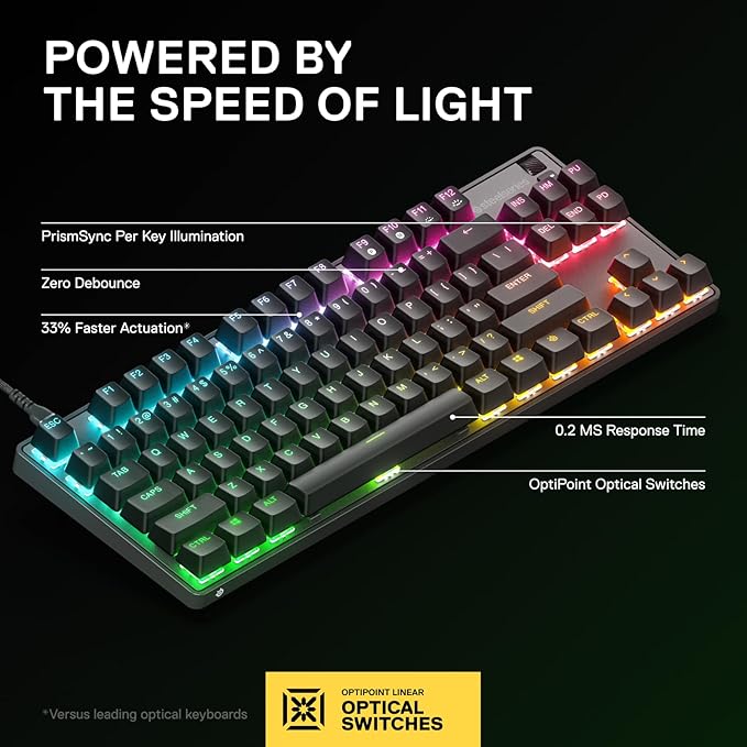 SteelSeries New Apex 9 TKL – HotSwap Optical Mini Keyboard – TKL Esports Design – Optical Switches – RGB Customization – Aluminum Alloy Frame – Double Shot PBT Keycaps