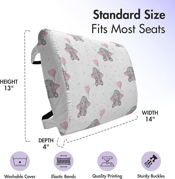 Ambesonne Animal Cartoon Lumbar Back Support Pillow, s Holding Heart Shaped Pink Balloons Girlish Design, High Density Foam for Office Chairs Car Seats, 14" x 13", Pink White