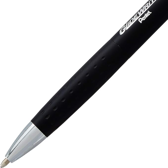 Pentel Glidewrite Executive Ballpoint Pen, (1.0mm) Medium Line, Black Metal Barrel, Black Ink, Box of 12 (BX970A-A)