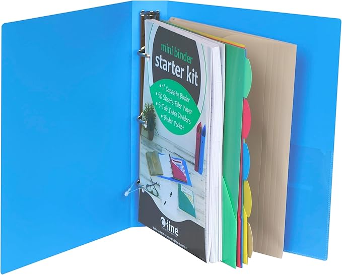 C-Line Mini Binder Starter Kit, Includes Binder, Index Dividers, Filler Paper and Binder Pockets, Colors May Vary, 1 Each (30100)