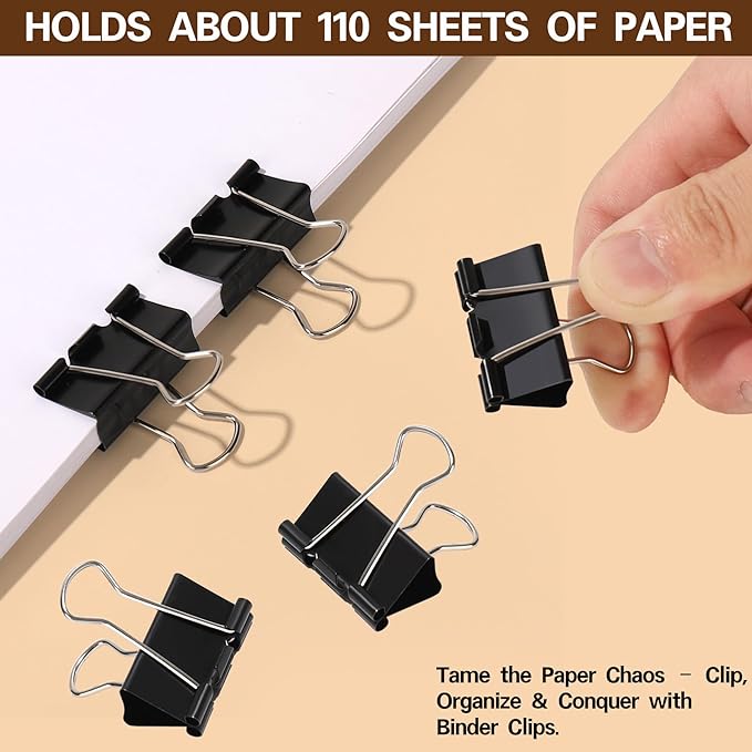 Binder Clips,Qimailer Medium Clips,24 Pcs 1.25 Inch,Black Metal Binder Clips and Paper Clips for Office, Home, School