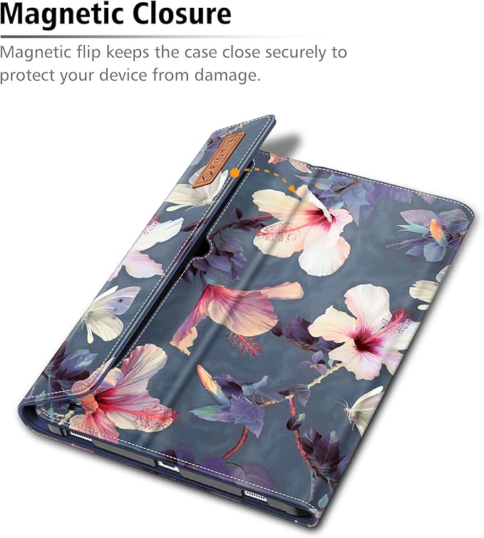 Fintie Case for Samsung Galaxy Tab S8/Tab S7 11 Inch (Model SM-X700/X706/T870/T875/T878) with Built-in S Pen Holder, Multiple Angle Portfolio Business Cover with Pocket Auto Sleep/Wake, Hibiscus