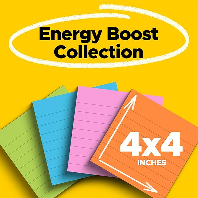 Post-it Super Sticky Notes, 4x4 in, 4 Pads, 2X The Sticking Power, Rio de Janerio Collection, Bright Colors (Orange, Pink, Blue, Green),Recyclable (675-4SSUC) (Pack of 6)