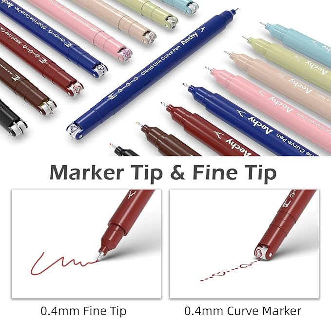 AECHY Colored Curve Highlighter Pens Set - 8 Different Shapes & 8 Colors Fine Tips for Writing, Journaling, Note Taking, Drawing, Scrapbook Art, School Supplies (Classic)