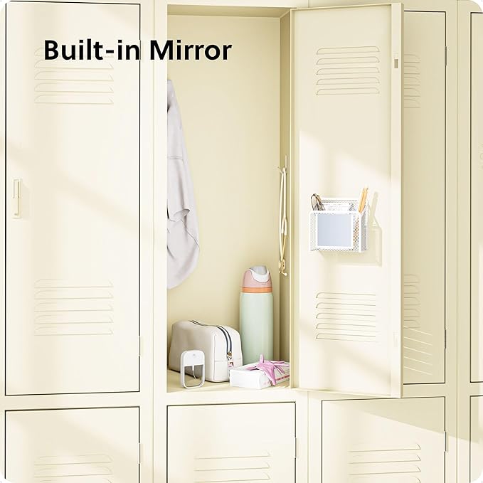 U Brands White Magnetic Locker Cup with Mirror, Locker Mirror with Pencil Holder, Magnetic Organizer for School Lockers, 5" x 2.4" x 4.75"