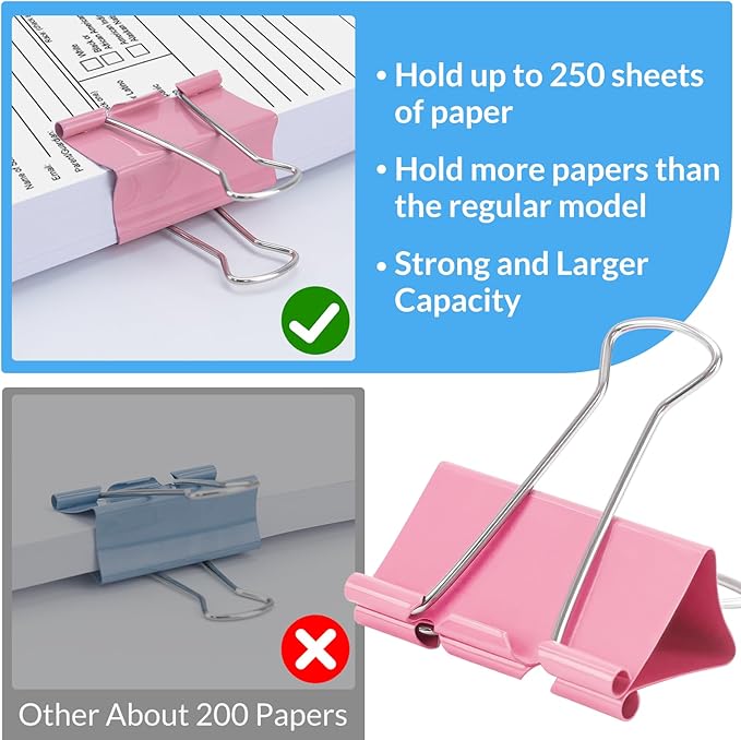 2 Inch 12 Pack Extra Large Binder Clips, Assorted Colors, Colored Jumbo Paper Clips, Big Paper Clamps, Binder Clips Large Size for Home, School and Office Supplies