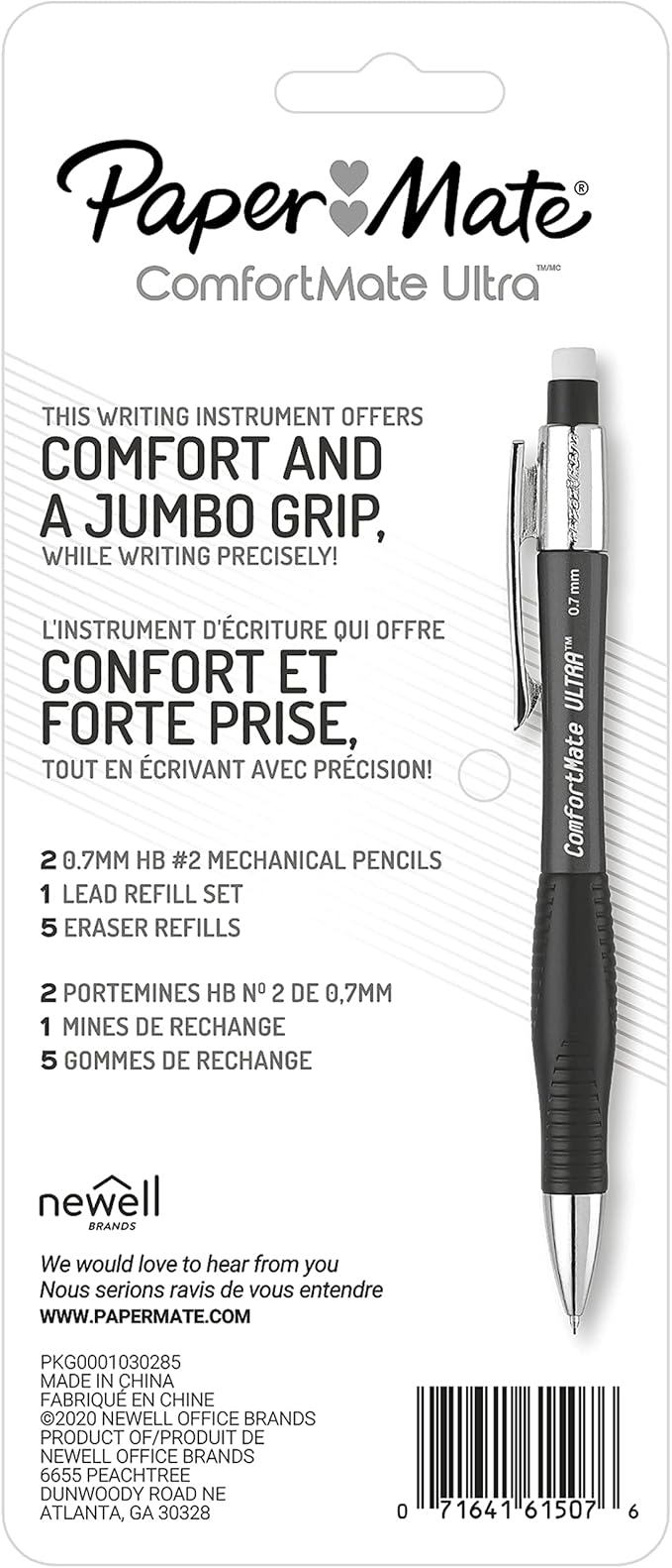 Paper Mate Comfort Mate Ultra Mechanical Pencil Set, 0.7mm, HB #2, Assorted Colors, 2 Count