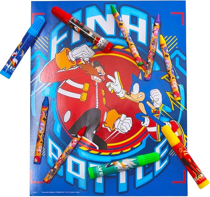 Sonic The Hedgehog Art Set for Kids, Toddlers - 30 Pc Bundle with Sonic Coloring Sketchpad, Stickers, Crayons, More | Sonic Drawing Pad Activity Kit