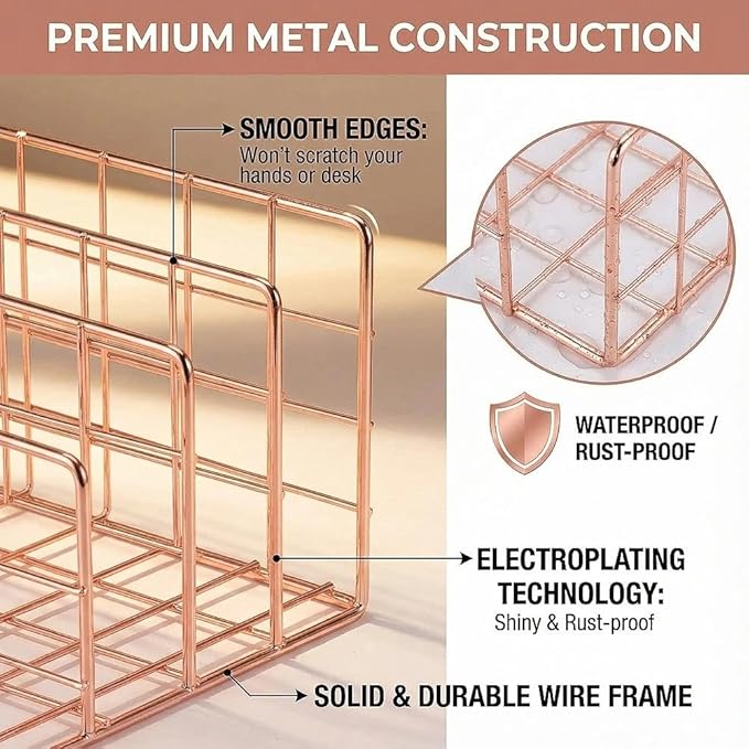 Simmer Stone Gold Letter Sorter Organizer for Desk, Premium Plated Metal Mail Holder with 3 Upright Slots, Ultra-Stable & Non-Wobbling Desktop Organizer for Envelopes, Documents, Palettes 9.5“ x 4.7 ”
