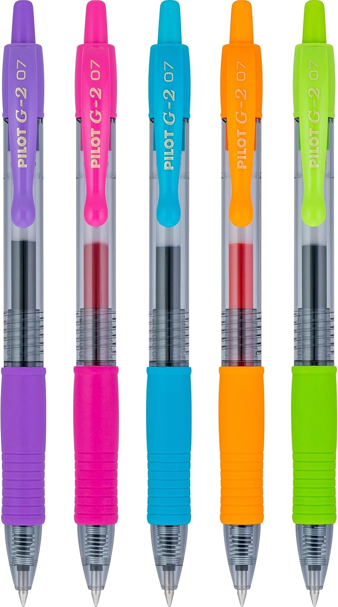 Pilot G2 Premium Gel Pens, Gel Roller Pens, Fine Point 0.7 mm Assorted Colors 5