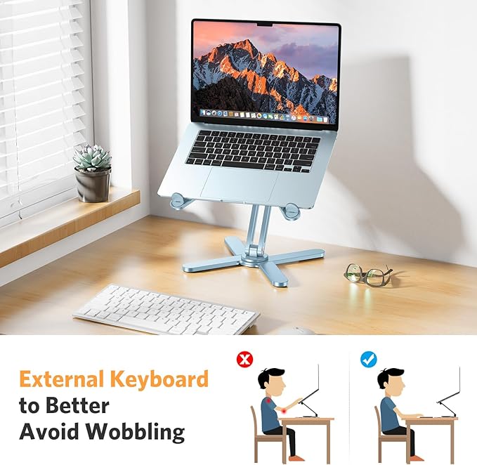 OMOTON 360 Rotating Laptop Stand Riser for Desk, Ergonomic Foldable Computer Stand Adjustable Height Angles for Collaborative Work, Easy Storage Fit Macbooks,All Laptops up to 16 inches,Sky Blue