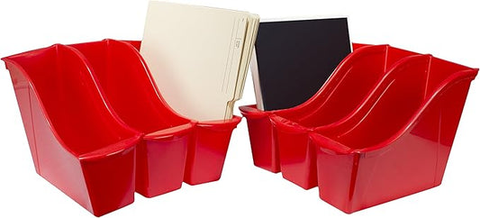 Storex Small Book Bin – Interlocking Plastic Organizer for Home, Office and Classroom, Red, 6-Pack (71109U06C)
