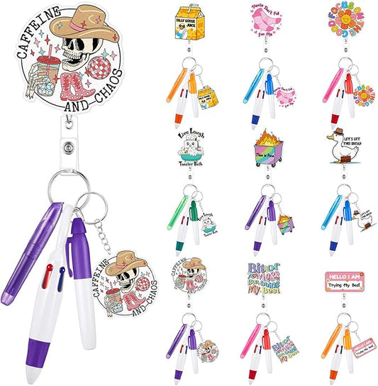 Henoyso 54 Pcs Nurse Badge Reel Pens Mini Highlighter Pens Bulk Nursing Week Appreciation Gifts Badge Accessories Retractable for Cna Medical Assistant Christmas Women (Funny)