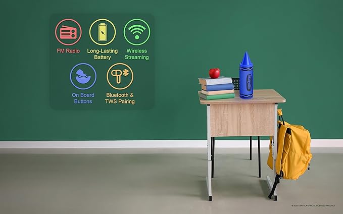 Crayola Kids Crayon Speakers Bluetooth Wireless, Portable Bluetooth Speakers 20W Peak Power HD Sound, Mini Bluetooth Speaker with TWS Pairing BT 5.3, FM Radio Home/Party/Outdoor/Travel