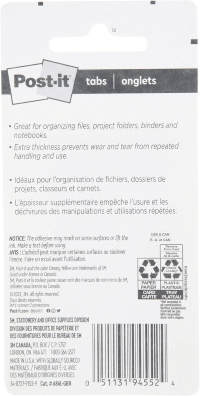 Post-it Tabs, 1 in, Lined, Green, Blue, Red, 22 Tabs/Color, 66 Tabs/On-The-Go Dispenser (686L-GBR) (Pack of 2)
