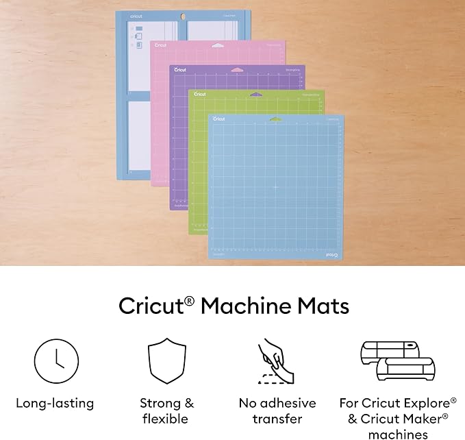 Cricut StandardGrip Machine Mats 12in x 12in, Reusable Cutting Mats for Crafts with Protective Film, Use with Cardstock, Iron On, Vinyl and More, Compatible with Cricut Explore & Maker (3 Count)