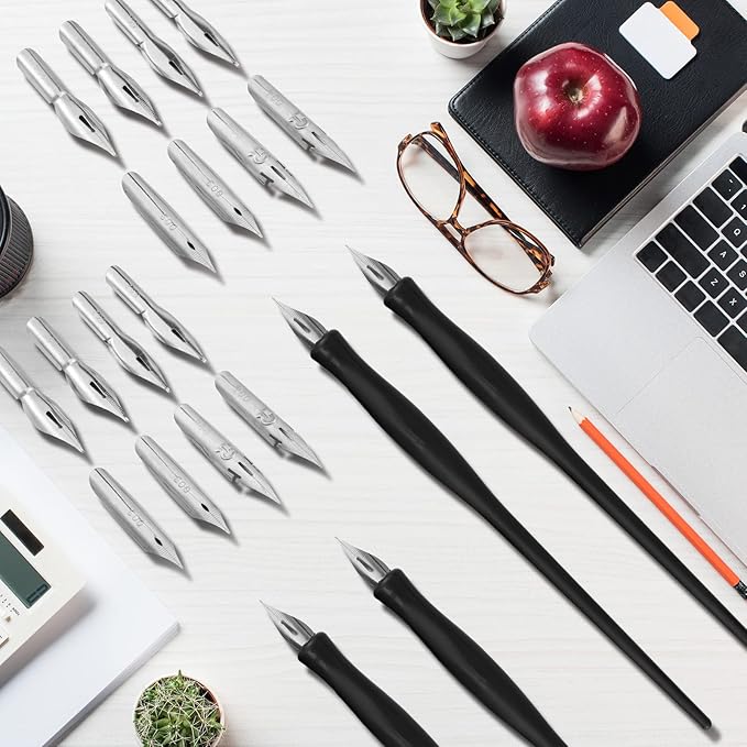 Zonon 2 Sets Oblique Calligraphy Dip Pen Set Include 2-in-1 Calligraphy Oblique Pen or Straight Holder with 8 Pcs Replacement Nibs