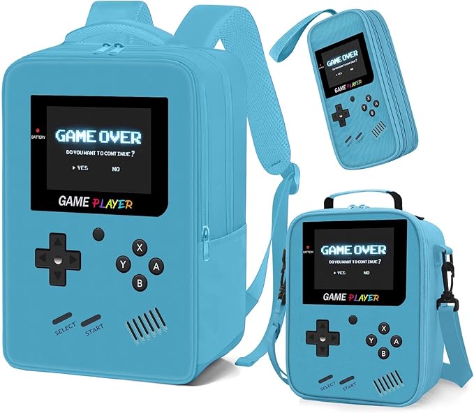 School Backpack for Boys,3pcs Gamer Boys Backpack with Lunch Box Set for Kids Children Teens Elementary Middle School,17" Large Capacity Student Bookbag & Multifunctional Video Game Travel Bag