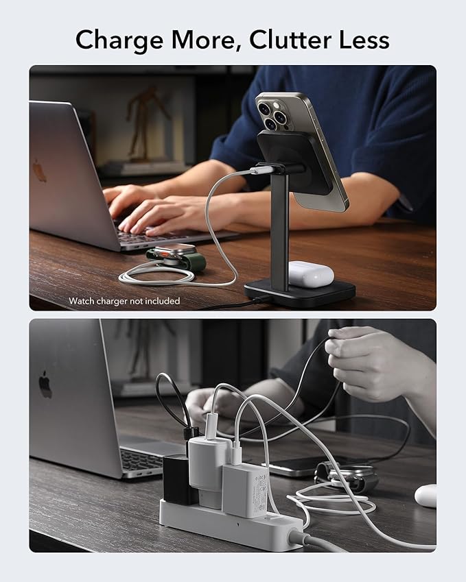ESR 2 in 1 Charging Station for Apple, MagSafe Charger Stand for iPhone [Certified], Magsafe Charging Station for Multiple Devices iPhone 17/16/15/14/13/12, Apple Watch, & AirPods, Black