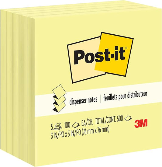 Post-it Dispenser Pop-up Notes, 3x3 in, 5 Pads, Canary Yellow, Clean Removal, Recyclable