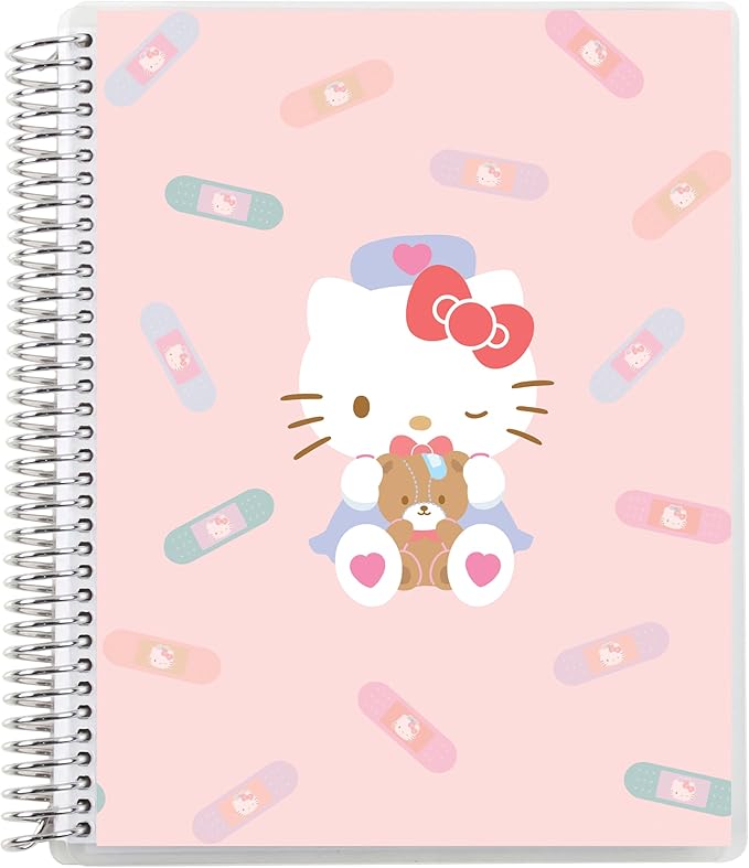 Erin Condren 7x9 Hello Kitty Healing Spiral Notebook | Productivity Layout with 80 Lb. Paper, Hello Kitty Healing Classic Cover, Productivity Notebook, Platinum Coil