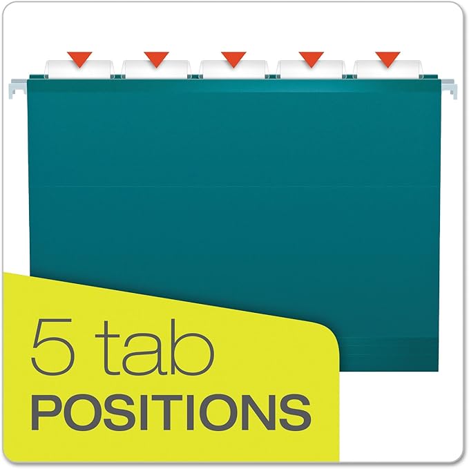 Pendaflex Reinforced Hanging File Folders, Letter Size, Teal, 1/5 Cut, 25/BX (4152 1/5 TEA)