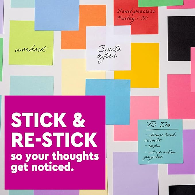 Post-it Super Sticky Notes, 5 Sticky Note Pads, 3 x 3 in., Ideal for Organization in Your Dorm, Home or Office, Single Color Packs Collection, Orchid Frost Lavender