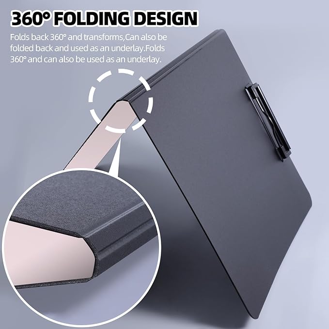 Clipboard Folder, 2 Pcs A4 Foldable Clipboard with Horizontal and Vertical Double Metal Clips, 360 Degree Foldable Binder Clipboards with Pen Holder, File Cover Work Folder Clipboards, Pink