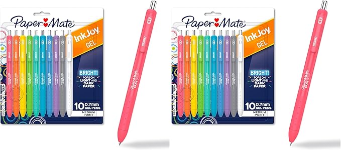 Paper Mate InkJoy Bright Pens, Gel Pens, Medium Point (0.7mm), Retractable, Assorted Brighter Colors,10 Count (Pack of 2)