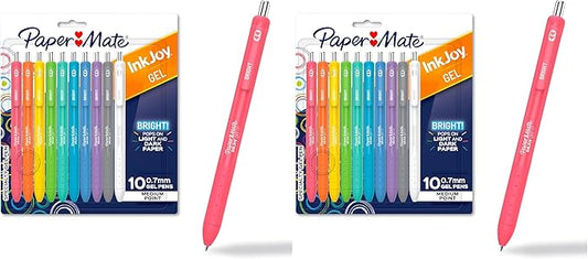 Paper Mate InkJoy Bright Pens, Gel Pens, Medium Point (0.7mm), Retractable, Assorted Brighter Colors,10 Count (Pack of 2)