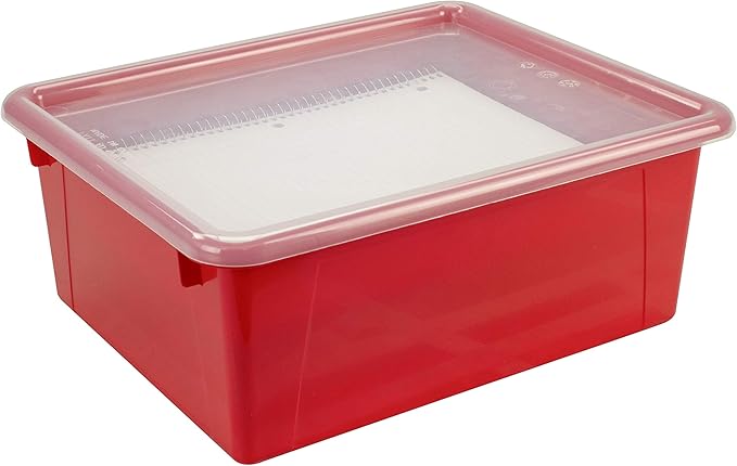 Storex Letter Size Deep Storage Tray – Organizer Bin with Non-Snap Lid for Classroom, Office and Home, Red, 5-Pack (62545A05C)