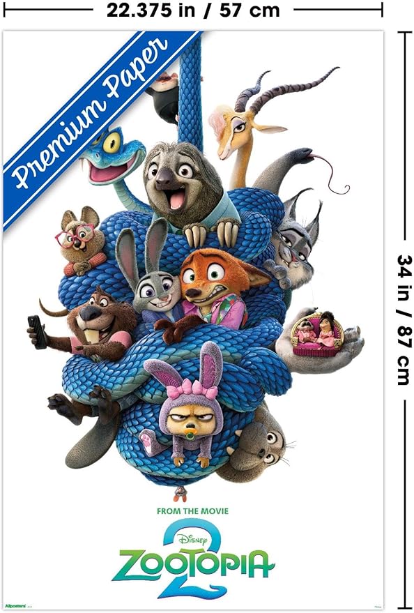 Disney Zootopia 2 (2025) - Group One Sheet Wall Poster, 34L" x 22.4W", Premium Poster & Mount Bundle