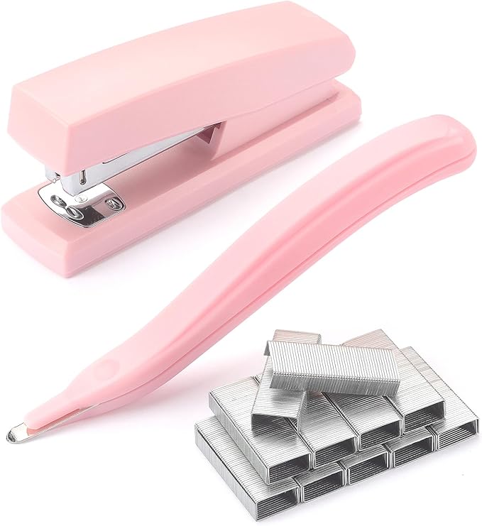 ZZTX Stapler Set with Staple Remover and Staples, Durable Desktop Stationery for Home, Office and Study, Pink
