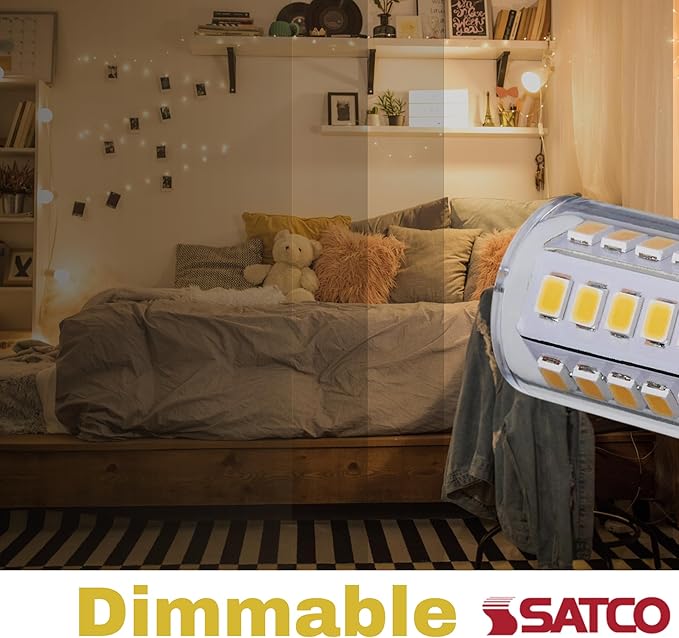 Satco 5W T6 LED Mini Candelabra Bulb, Clear Finish, 5000K Natural Light, 120 Volt, Residential Commercial, Indoor Enclosed Fixtures, Damp Locations, Chandeliers, Pendants, Accent Lighting