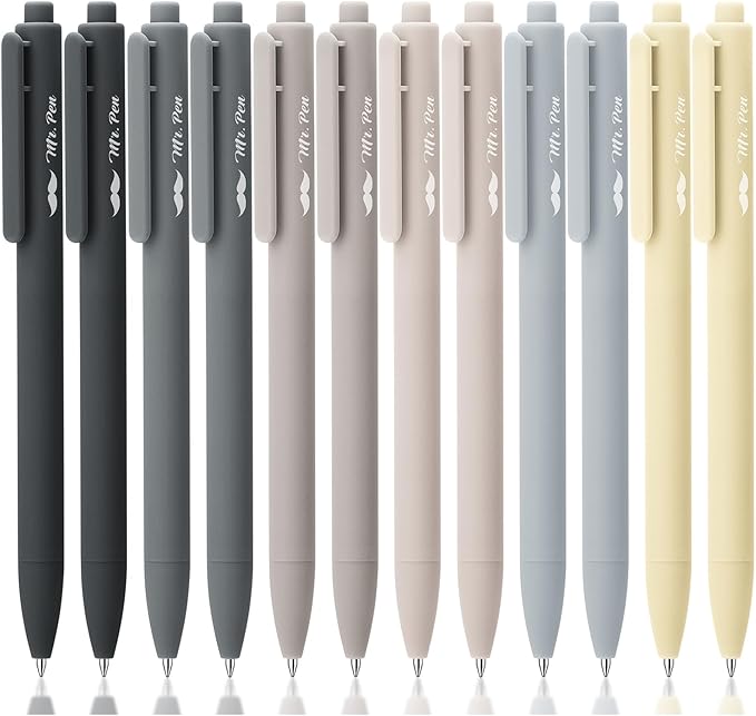 Mr. Pen- Retractable Gel Pens, 12Pack, Black Ink, Monochrome Elegance Barrel Gel Pens Fine Point 0.5mm, Gel Ink Pens Aesthetic Pens for Journaling Fine Tip Pens