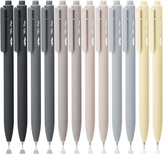 Mr. Pen- Retractable Gel Pens, 12Pack, Black Ink, Monochrome Elegance Barrel Gel Pens Fine Point 0.5mm, Gel Ink Pens Aesthetic Pens for Journaling Fine Tip Pens