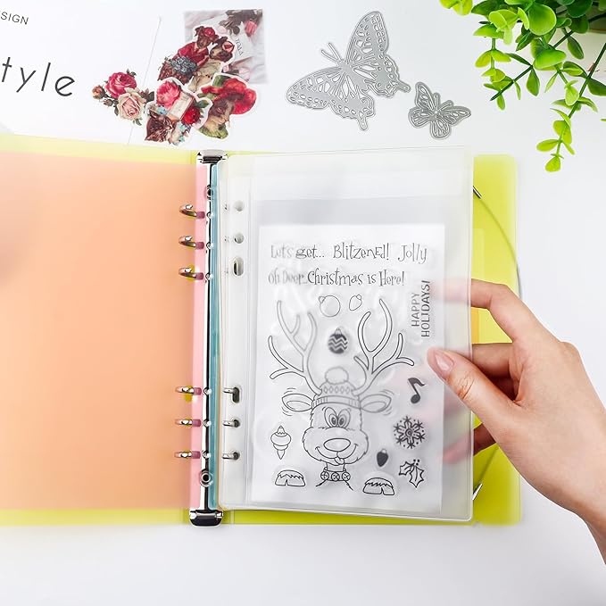BAOFALI 3Pcs/Set A5 6 Ring Binder Cover Clean Transparent Soft PVC for Refillable Notebook Shell withMatte surfaceforStamp & Die Storage (Yellow)