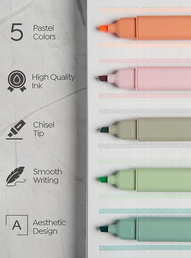 BLIEVE- Aesthetic Highlighters No Bleed Through Assorted Colors, Cute Highlighter For Journaling Office Supplies And Accessories, Bible Highlighters And Pens No Bleed Chisel Tip (PASTEL)