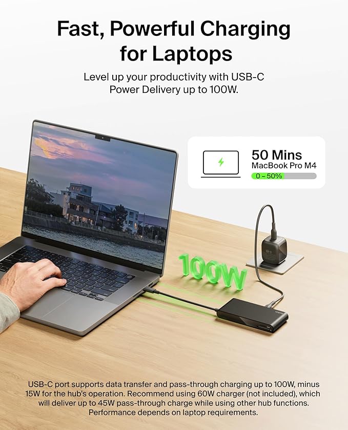 Belkin Connect 8-Port USB C Hub, Supports Display w/Resolutions up to 4K@60Hz - Works with Mac, Windows, and Chromebook - 100W PD w/ 10Gbps Data Transfer Speeds & 2.5Gbps Ethernet - Black