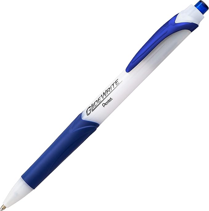 Pentel GlideWrite Ballpoint Pen with TechniFlo Ink, (1.0mm) Medium Line, Blue, Box of 12 (BX910-C)