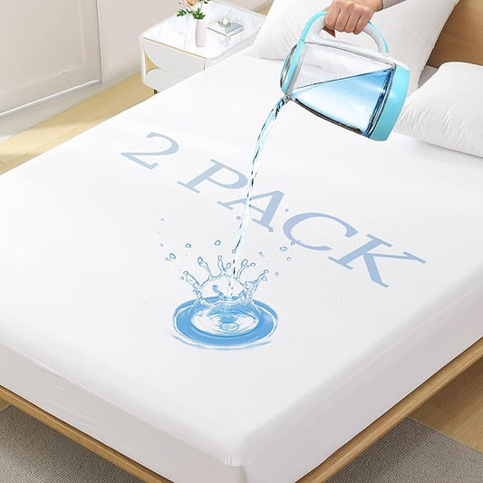2 Pack Twin Size Premium Waterproof Mattress Protector, Soft Breathable Mattress Pad, Noiseless Waterproof Bed Cover - Stretch to 21" Fitted Deep Pocket Mattress Protection