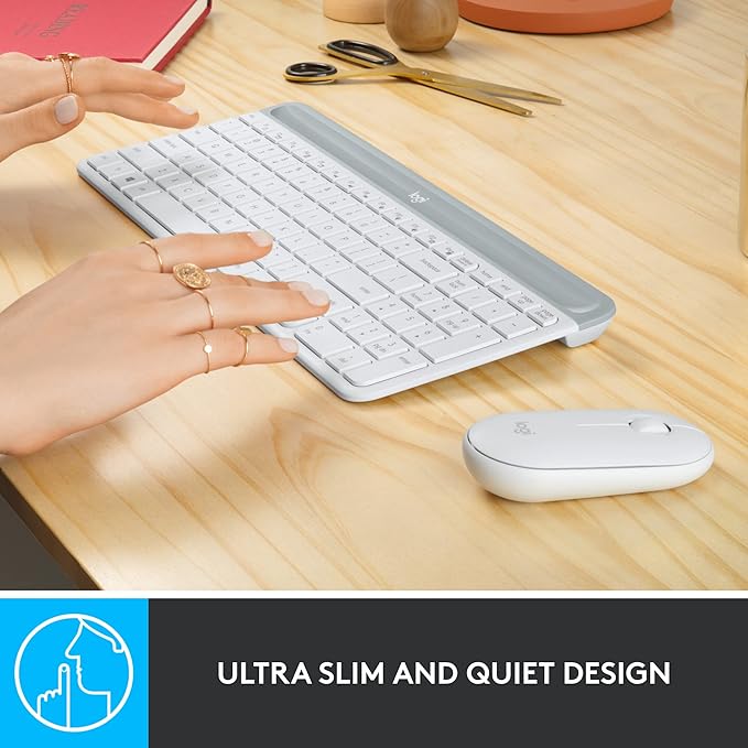 Logitech MK470 Ultra Slim Minimalist Wireless Keyboard Mouse Combo Off White