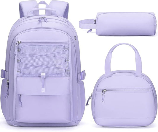 Fimibuke Kids Backpack for Girls, 3 PCS Waterproof Girls Backpack with Lunch Box & Pencil Case, Lightweight Bookbag Set for Kids Teen Girl Travel School Bag for Elementary Middle High School Students