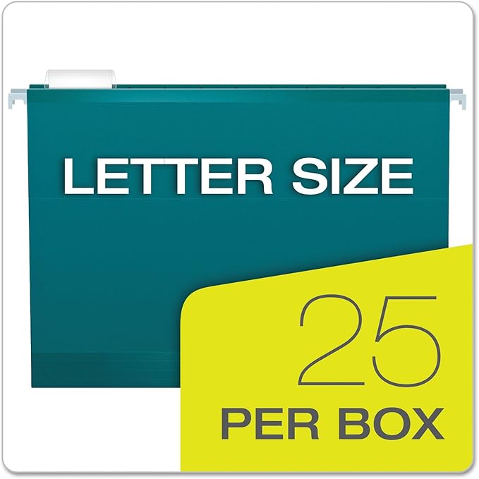 Pendaflex Reinforced Hanging File Folders, Letter Size, Teal, 1/5 Cut, 25/BX (4152 1/5 TEA)