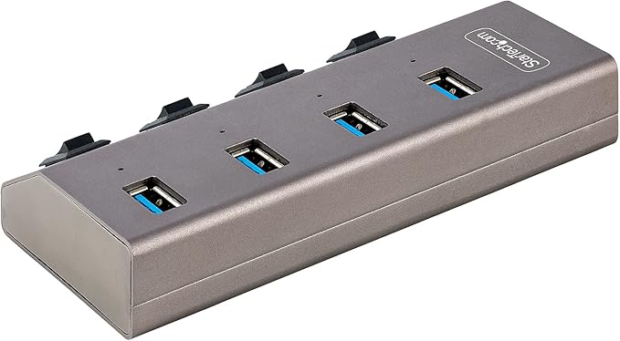 StarTech 4-Port Self-Powered USB-C Hub with Individual On/Off Switches, USB 3.0 5Gbps Expansion Hub w/Power Supply,Desktop/Laptop USB-C-USB-A Hub, USB Type C Hub w/BC 1.2(5G4AIBS-USB-HUB-EU),SpaceGray