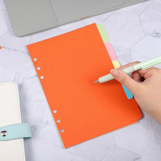 4 Pcs A5 Binder Dividers with 20 Tabs, Paper Index Divider, 6 Ring A5 Planner Inserts, Vertical Tabs Page, Index Divider for Notebook, Journal, Planner, Work Organization (5 Colors, 8.3 x 5.9 Inch)