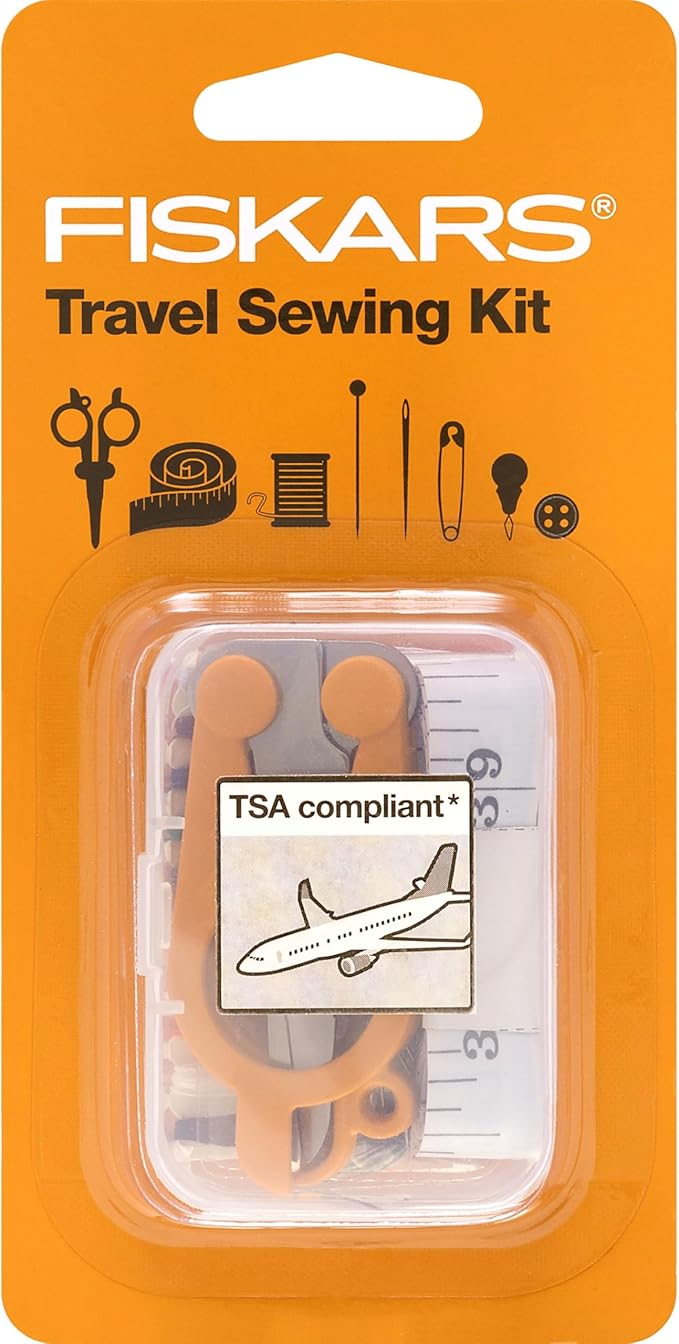 Fiskars Sewing Kit, Gifts for Mom, 27-Piece Travel Sewing Set with Case, Orange